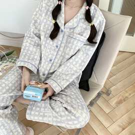 跨境专供外贸睡衣女新款加厚夹丝棉家居服长袖长裤套装女冬天批发