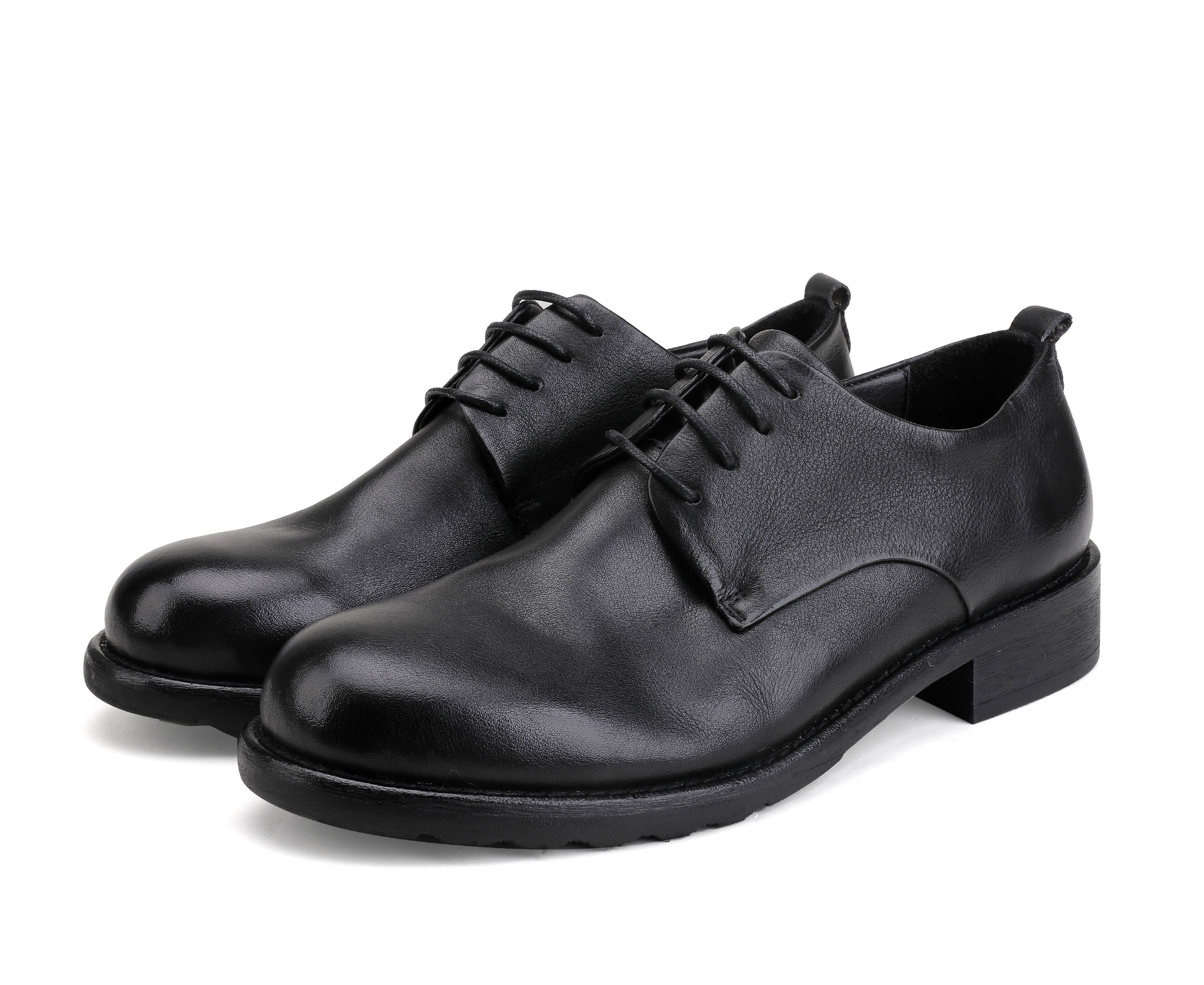 Chaussures en cuir à lacets pour hommes, semelle extérieure en cuir, tête ronde, décontractées, couche de tête, cuir de vache, couleur unie_voghion.com