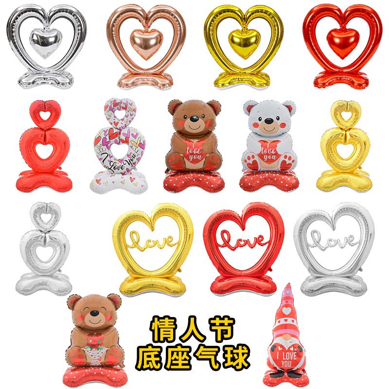 Día de San Valentín globo base 4D de pie amor globo oso Tema de dibujos animados diseño Gran Pollo corazón columna globo