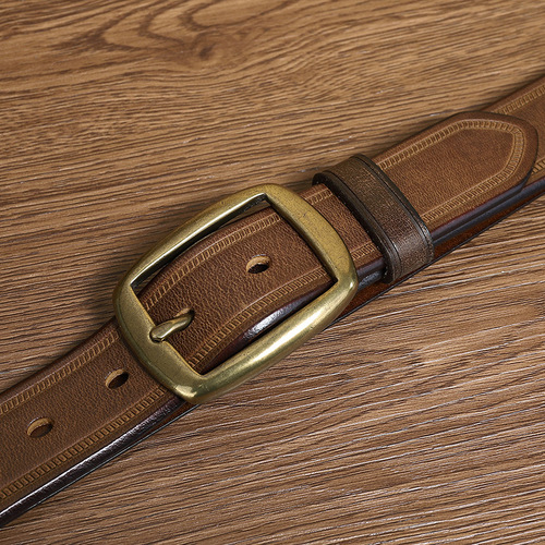 3.3CM wide retro belt men's genuine leather pin buckle first layer cowhide fashion student Korean style trendy copper buckle trouser belt