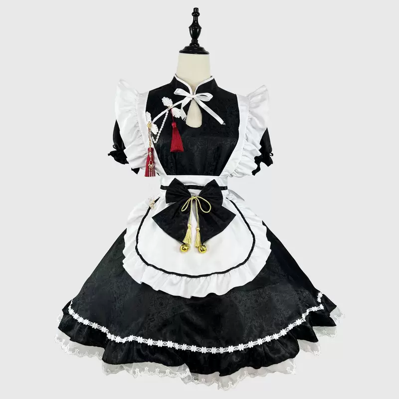 Lolita cosplay dress plus size, Chinese-style maid outfit, dress+apron+bows set