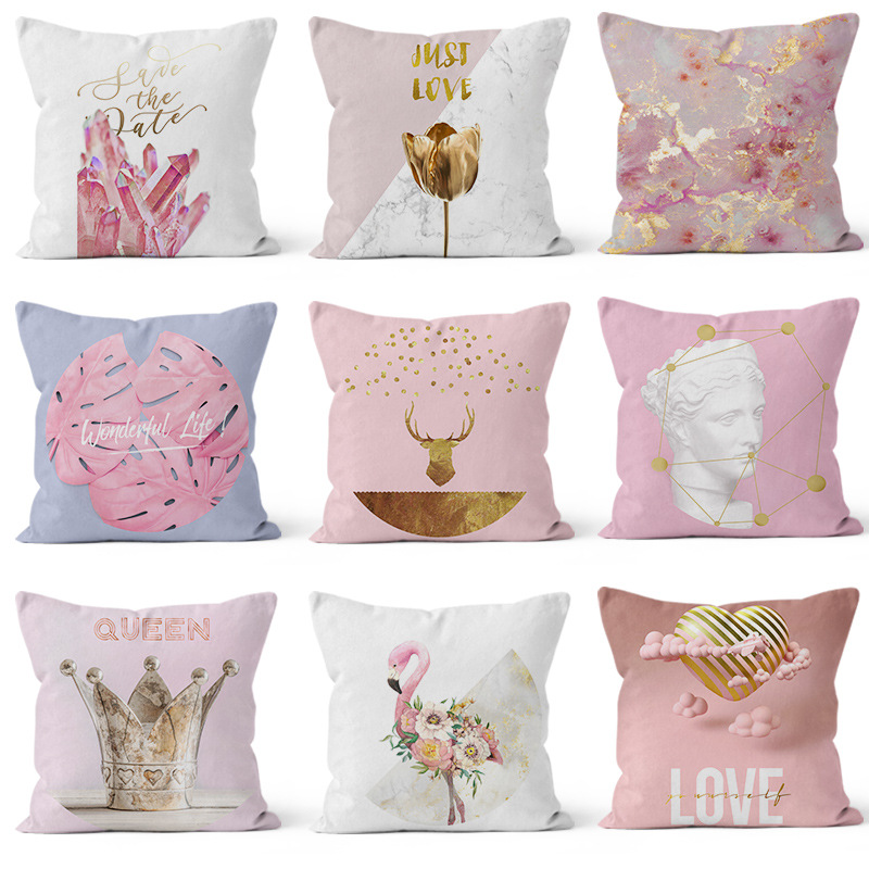 Luz de lujo de estilo europeo rosa dorado moderno minimalista decoración del hogar almohada coche respaldo almohada cuadrada