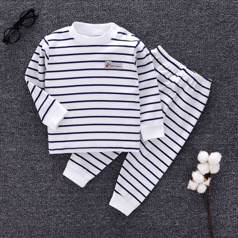 儿童套装女棉质春秋季宝宝内衣童装男舒绒开衫肩扣两件套秋衣秋裤