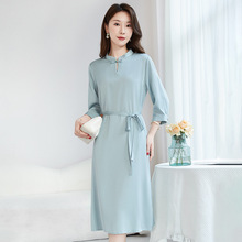 【国风新中式】盘扣立领真丝连衣裙弹力双乔桑蚕丝连衣裙女6232