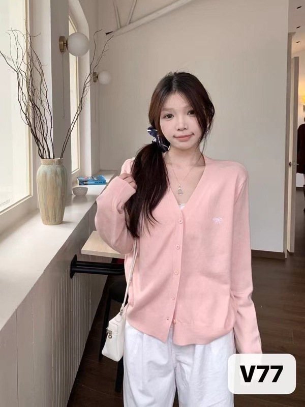 时尚高级感简约设计感蝴蝶结v领针织开衫女装小年轻舒适气质甜妹|undefined