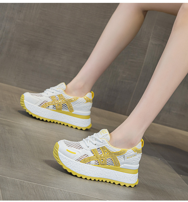 Giày sneaker nữ đế dày lưới thoáng khí phong cách thể thao — Xám 5073, Mơ 5073, Vàng 5073 chi tiết 20