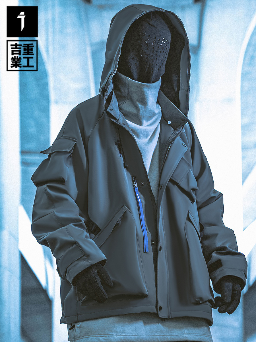 Jiye industria pesada marca de moda original otoño e invierno nuevo pequeño collar del soporte chaqueta con capucha los hombres sueltos chaqueta casual