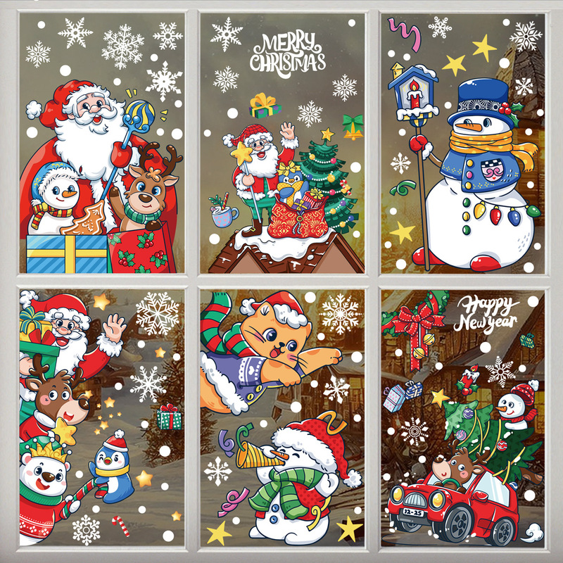 クリスマス装飾品雪花シールクリスマス楽しい老人雪だるまヘラジカ静電貼りクリスマスパーティー配置|undefined