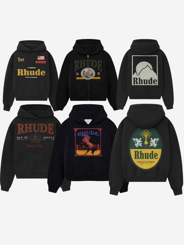 25SS跨境欧美潮牌RHUDE几何图案字母印花连帽卫衣男美式高街外套|undefined