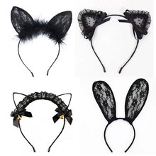 性感蕾絲羽毛兔耳朵發飾發箍活動裝扮貓耳朵頭箍派對頭扣頭飾