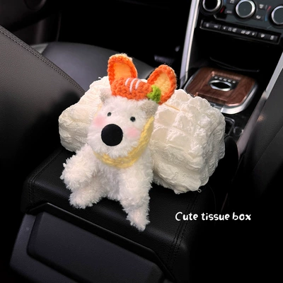 Armrest Box Tissue Box Car Tissue Box 2024 New West Highland Doll Car Interior Decoration Tissue Bag Female Cute (Car tissue box/set) - carrot-hat-west-highland-hibiscus-tissue-box