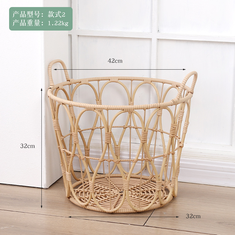 Cesta de almacenamiento hueca de imitación de ratán, cesta para la ropa sucia con asa de ratán hecha a mano, estilo natural.
