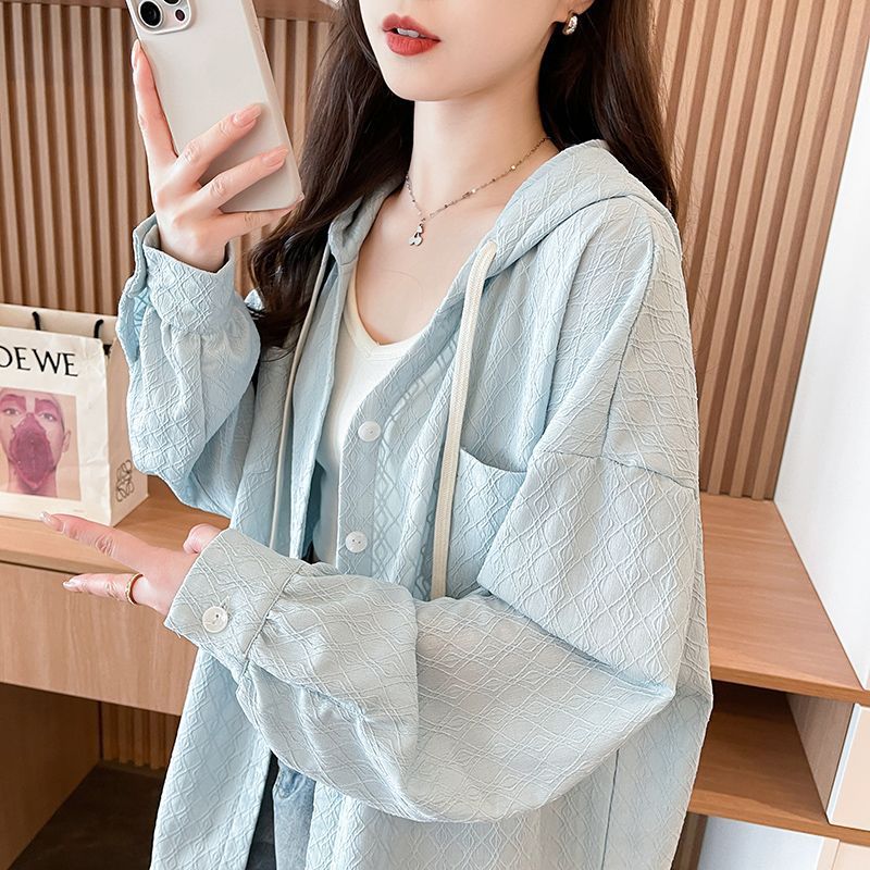 春夏季衬衫女2025新款韩版小众设计感宽松休闲慵懒风连帽薄款外套|undefined