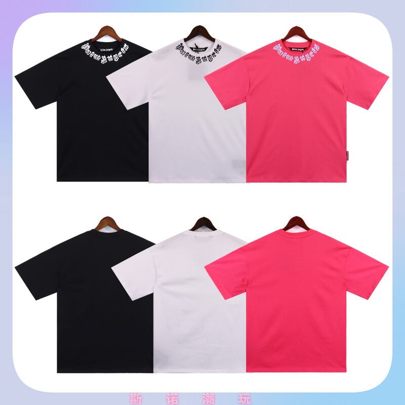 Palm Palm Angel New Collar Flaming Letter Printing Angels Same Style Correct Edition Trendy Brand Wholesale T-Shirt