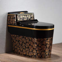 家用马桶虹吸式黑金彩色豪华新中式覆古抽水个性创意陶瓷座坐便器