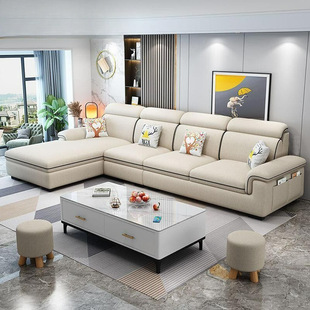New Cotton Fabric Sofa Living Room Small Apartment Simple Modern Hemp Wash-Free Technology Cloth Cat Claw Leather All Solid Wood Sofa