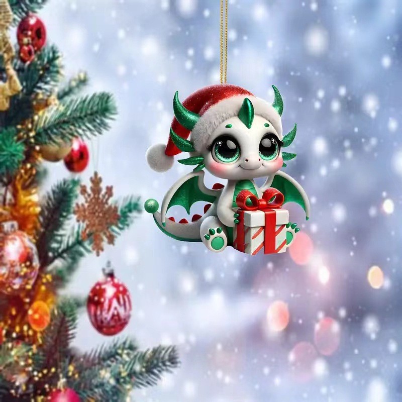 Nuevos dinosaurios acrílicos 2D decoraciones navideñas colgantes de espejos retrovisores de automóviles colgantes de mochila