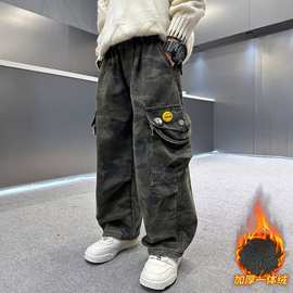 儿童装男童冬季加绒裤子2025新款中大童秋冬款加厚冬季男孩工装裤