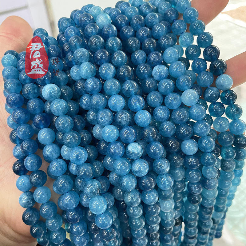 Optimized Apatite Apatite blue phosphorus gray loose beads round beads semi-finished bracelet diy jewelry accessories cross-border wholesale