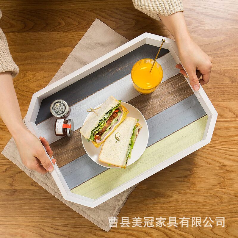 Wooden Pastoral Retro Furniture Tray Living Room Ornaments Tea Tray Mediterranean Style Fruit Tray Antique Tray Cross-Border