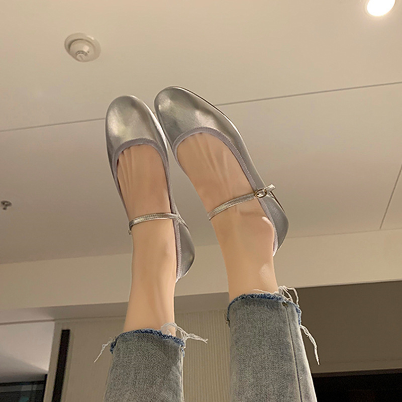 Sheepskin Version ~ Grape Mom's Same Style Flats Shoes for Women, Round-Toe French Ballet Shoes, Mary Jane Small Red Wedding Shoes