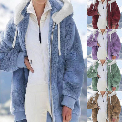 Wish Independent Station 2025 Hot Selling Autumn/Winter Loose Plush Zip-Up Hooded Jacket for Women