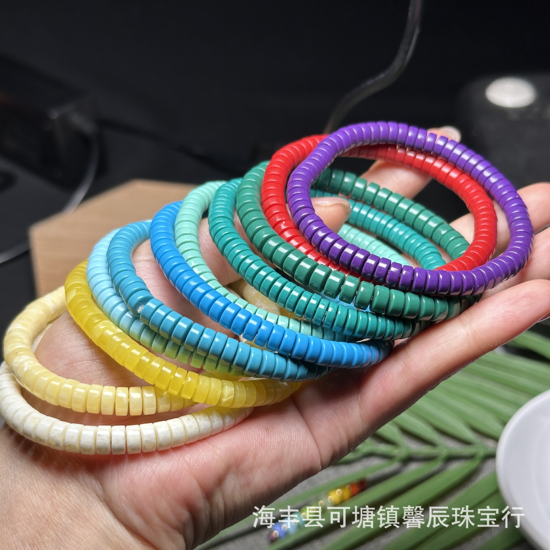 科技松绿松石直切手串高瓷玉化料隔珠隔片单圈手串6mm厂家直销