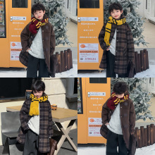 顽兔2025男童冬款韩版双面穿格子宝宝大衣加厚呢子连帽儿童外套潮