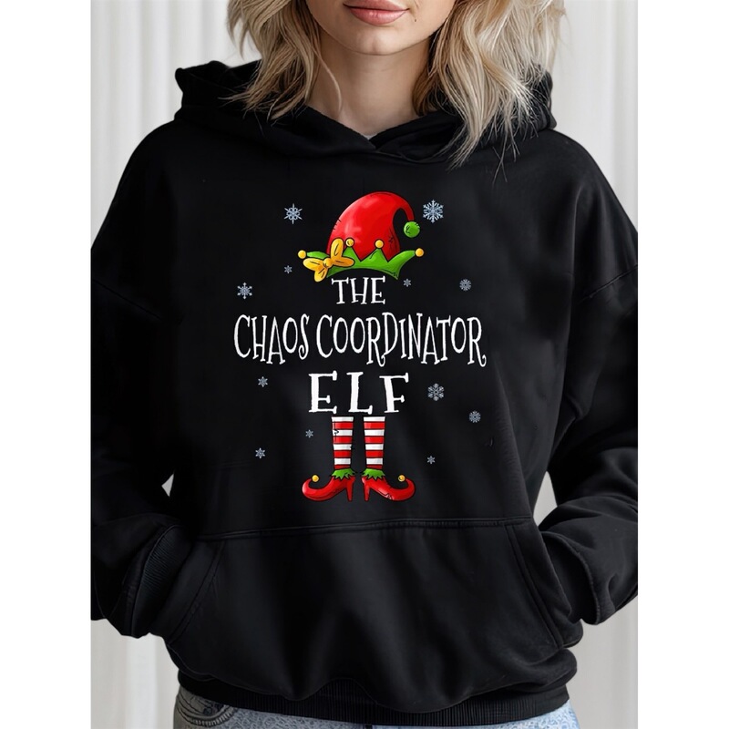 [Cross-Border European Size] Women's Slim Elf Christmas Hoodie - Chaos Coordinator Funny Holiday Sweatshirt