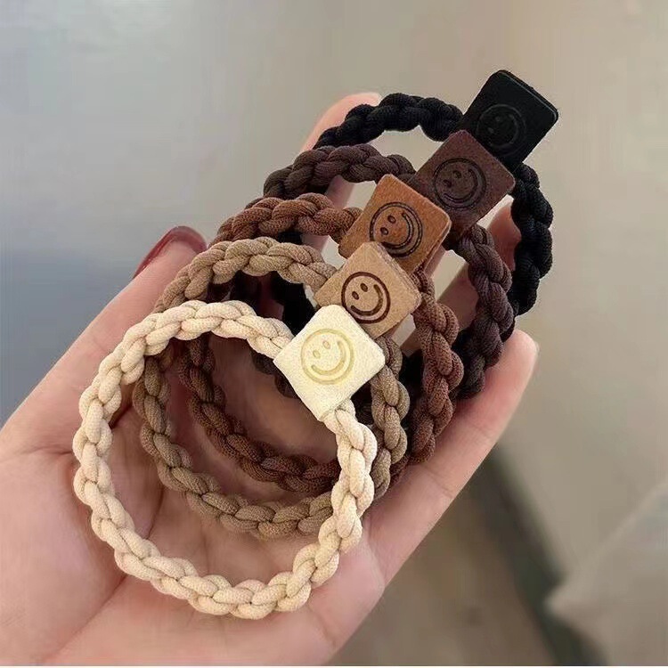 Korean Style Simple Smiley Face High Elastic Head Rope Women's Ball Head Rubber Band Hair Band Milk Curry Color Thick Hair Rope Headwear Korean Style Simple Smiley Face High Elastic Head Rope Women's Ball Head Rubber Band Hair Band Milk Curry Color Thick Hair Rope Headwear