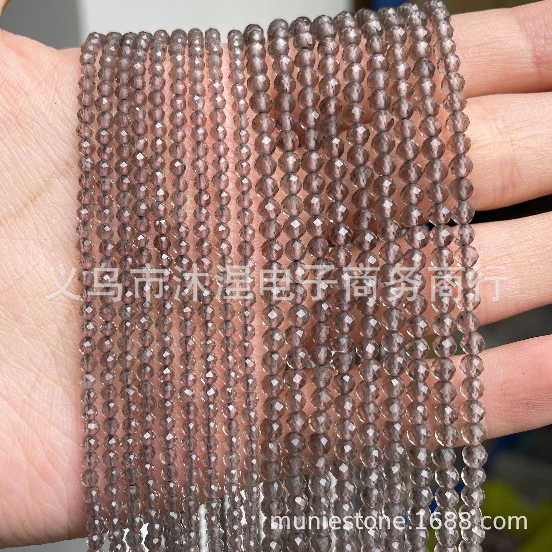 冰透茶晶2mm 3mm 4mm刻面切面切角度天然石串珠水晶散珠smoky