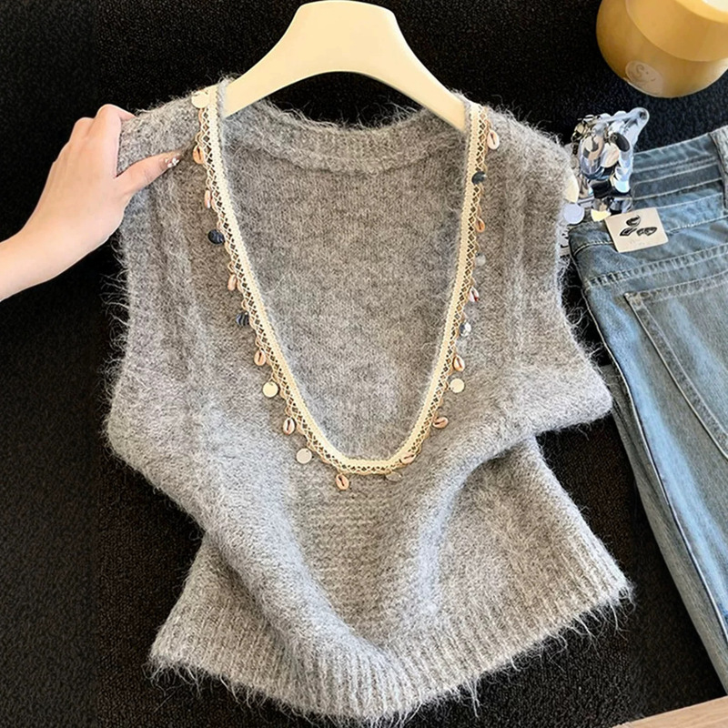 Gray sequin knitted vest for women, 2026 spring/autumn new collection, a stunning layering piece that looks great with sweaters