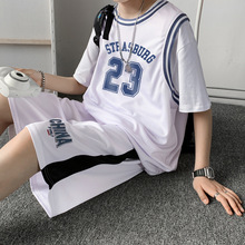 夏季潮流帥氣韓版套裝男籃球衣服假兩件短袖T恤男寬松ins潮牌休閑