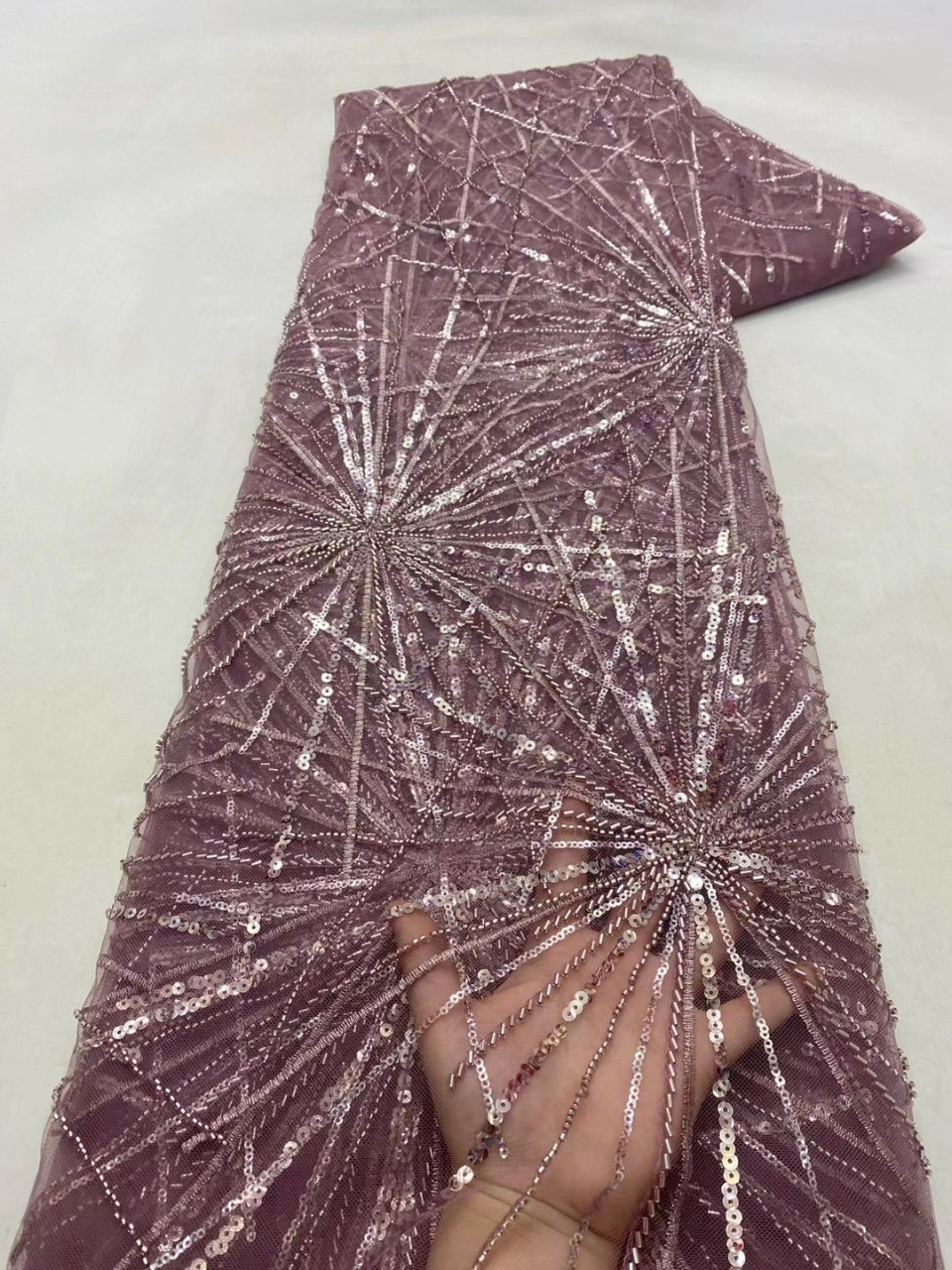 Fuegos artificiales de verano rayas lentejuelas encaje vestido europeo y americano los niños tela bordada JX3556