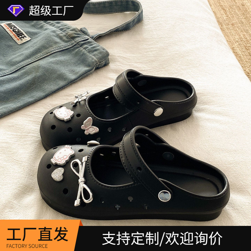 Summer Lightweight Breathable Eva Women's Sandals Y2K Sweet Cool Style Silver Knot Ballet Shoes Mary Jane Clogs