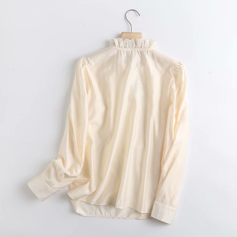 lace color matching long-sleeved satin shirt NSAM39854