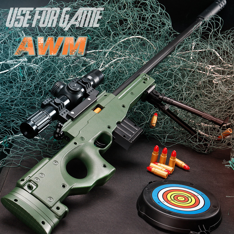92cm Red Dragon AWM Soft Air Pistol with Pull-Feed Ejecting Sniper Rifle for Boys, PUBG Equipment, Children's Toy Gun