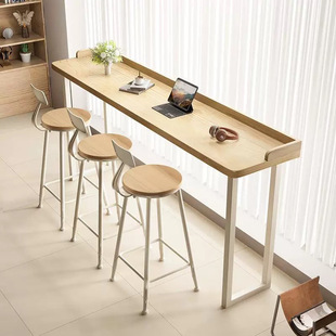 Yangtai Nordic Leisure Bar Home Simple Solid Wood Strip Table Against the Wall and Window Long Table Table and Chair High Leg Combination