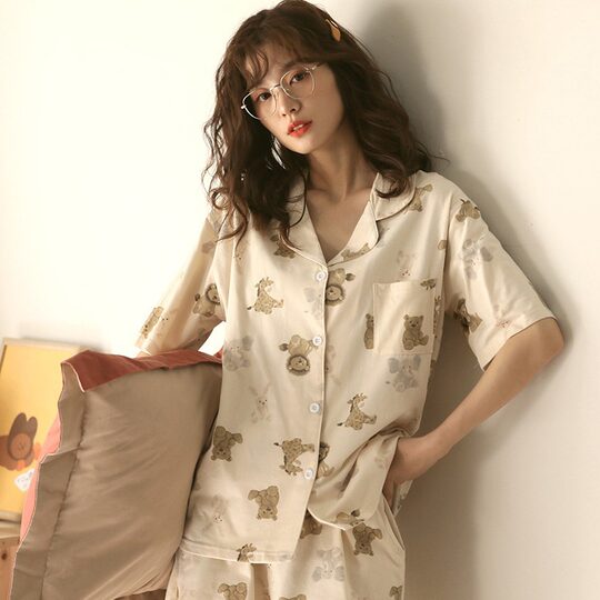 Cardigan Pajamas Women's Summer Sweet Short-sleeved Shorts Cute Japanese Style Summer Two-piece Suit Thin Home Clothes Set