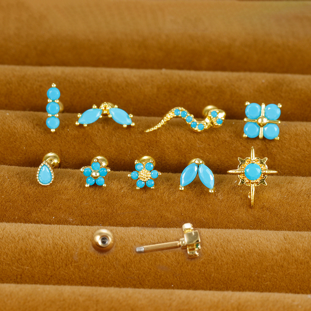 3g Weight Rhinestones Inlay Material Earrings Classification 1 Piece Quantity Daily, Street Occasion Stainless Steel Material Geometric, Flower, Snake Pattern Women's Gender Plating, Inlay Design Simple Style Style 1 Piece Simple Style Geometric Flower Snake Plating Inlay Stainless Steel Rhinestones Earrings 无