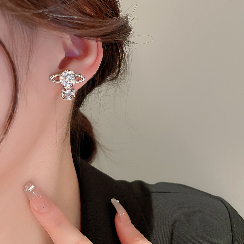 Fashion Cross Saturn Copper Plating Inlay Zircon Ear Studs 1 Pair