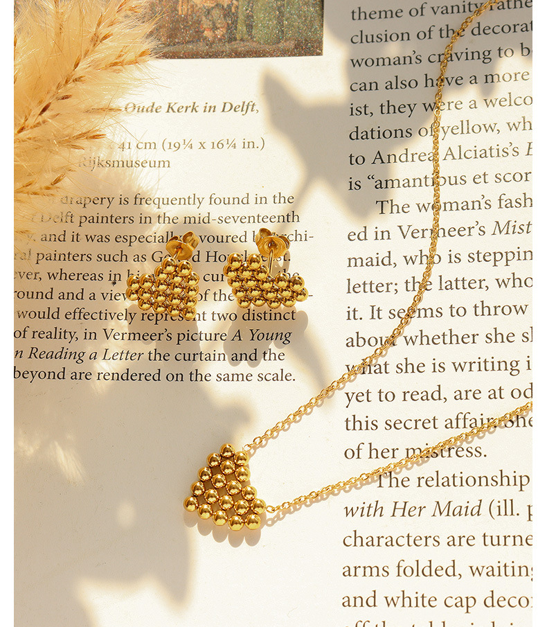 fashion simple titanium steel gold-plated heart-shaped necklace earrings