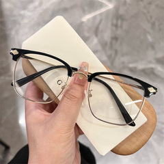 Korean Half-Rim Glasses for Nearsighted Women, Trendy Anti-Blue Light and Radiation Protection, Suitable for Large Faces, Great for Bare-Faced Look, Can Be Used with Prescription or Plain Lenses
