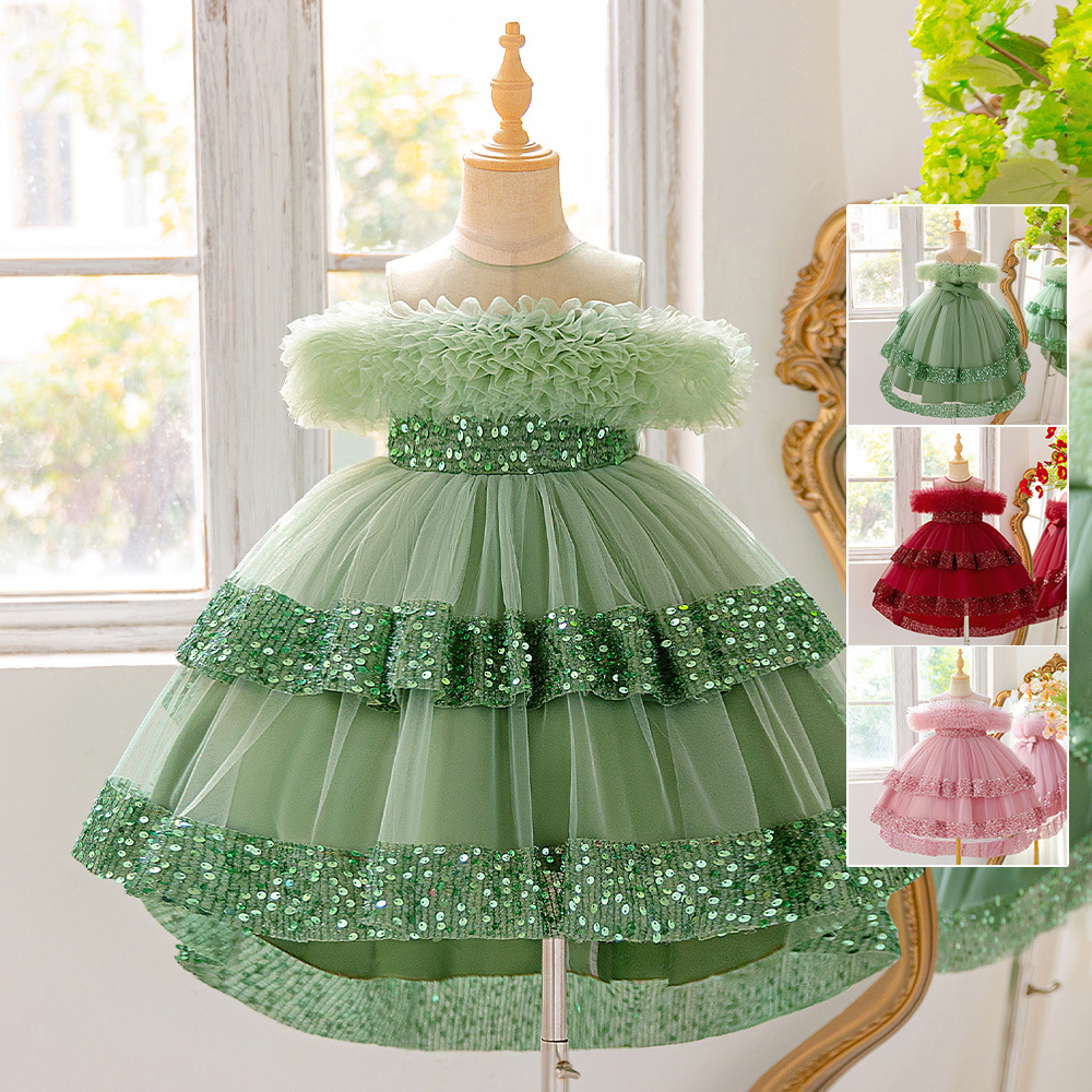 Vestido de novia de flores europeas y americanas princesa de hombro un anfitrión de niños vestido de piano vestido vestido de noche