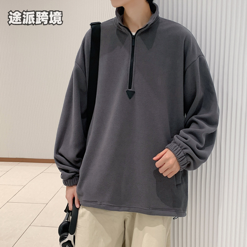 Men's Sweatshirt Cross-Border Spring and Autumn Fleece Pullover Solid Color Jacket Fashion Trendy Top Men's Sweatshirt Cross-Border Spring and Autumn Fleece Pullover Solid Color Jacket Fashion Trendy Top