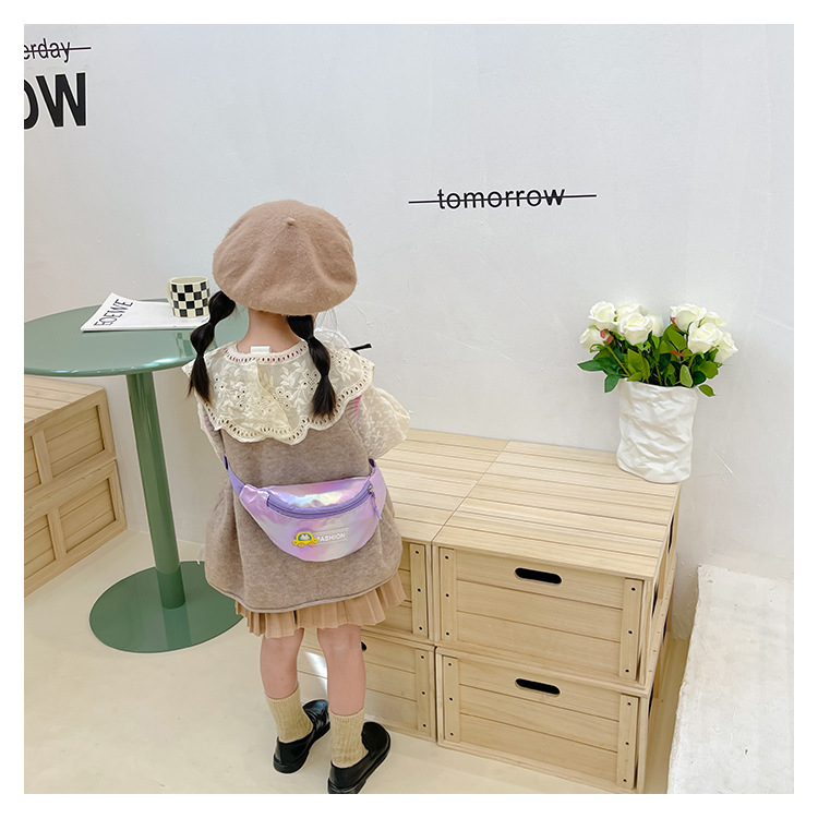 2023 New fashionable and trendy portable laser PU leather children's waist bag, crossbody small bag, sports laser chest waist bag undefined