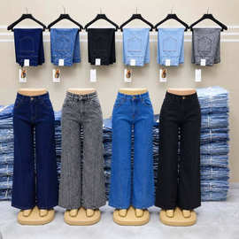 女士直筒微喇阔脚牛仔裤现货批发lady boyfriend jeans available