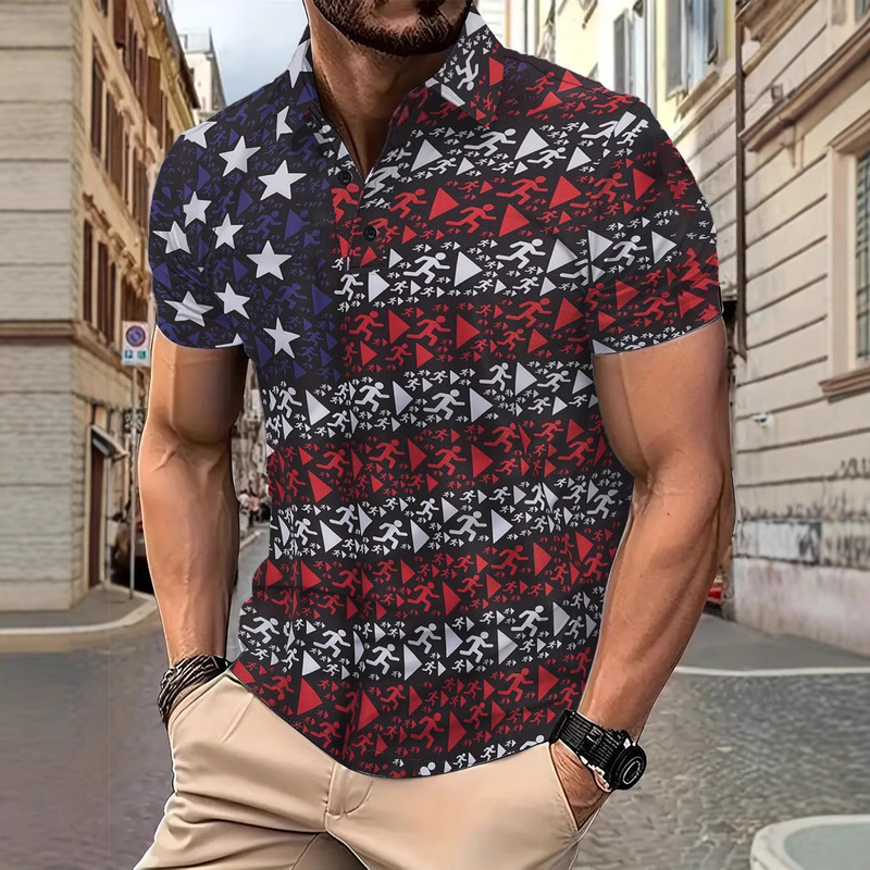 Cross-Border Export Aliexpress Ebay Men's Polo Shirt American Men's Fun Golf Shirt Short-Sleeved Printing