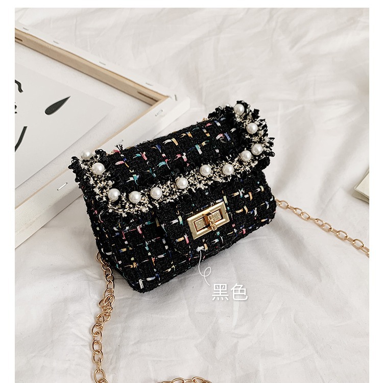 Venta al por mayor 2019 nuevo estilo Chanel Pearl bolso de hombro para niños Cadena de algodón y lino bolso de mensajero princesa monedero para niños