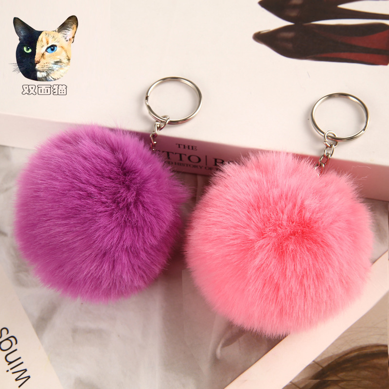 8cm imitation Rex rabbit fur ball key chain artificial fur ball pendant key ring ladies bag pendant factory direct sales